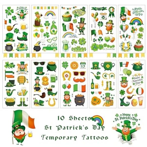 St Patricks Day Accessories Temporary Tattoos 10 Sheets,Saint Patricks Day - Picture 4 of 4